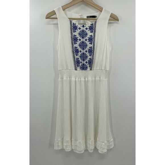 Ina Womens Sleeveless Open Back Boho Embroidered Ivory White‎ Dress Sz S Read - Picture 1 of 13